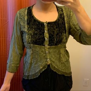 Vintage Mid Sleeve High Low Button Up Top